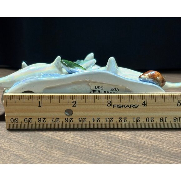 Dolphin Figurine Ocean Scene Iridescent Porcelain Decor Oceanic Nautical - Picture 6 of 8